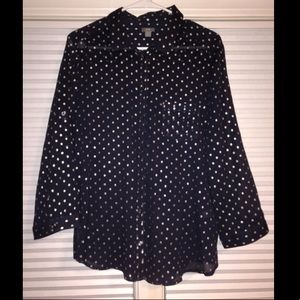 Aerie Sheer Navy Blue 3/4 Length Button-Up